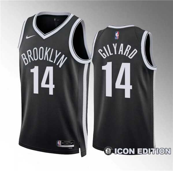 Mens Brooklyn Nets #14 Jacob Gilyard Black Draft Icon Edition Stitched Basketball Jersey Dzhi